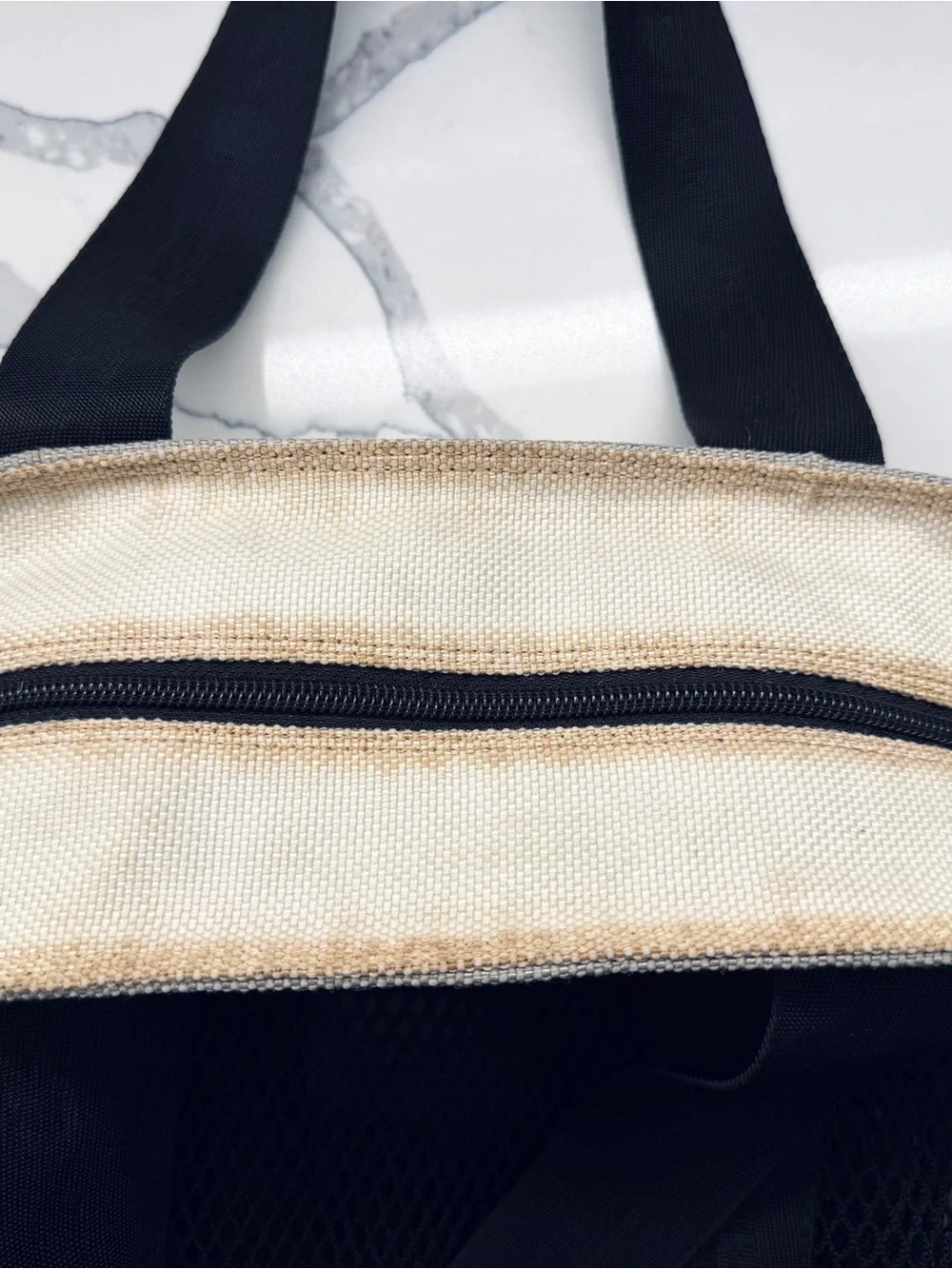 CHANEL Black Mesh Tote with Gray Top Panel